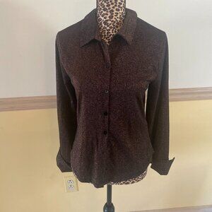 NWT Abercrombie and Finch Orange Black Glitter Collared Shirt M L10